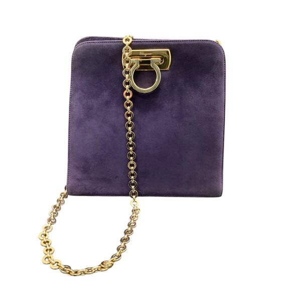Ferragamo Purse Women’s 1Size SuedeLeather Crossbody GoldChain Purple Beautiful! - Picture 1 of 11